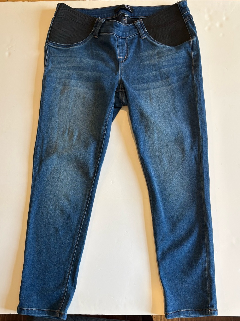 1822 Denim Maternity Skinny Jeans in Blue with Black Side Waist Panel, Sz 12 /31